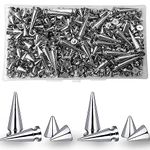 230 Sets Cone Spikes, MaehSab Metal Tree Spikes, Screwback Spike Studs Rivets for Halloween Cosplay DIY Leather Craft Decoration Punk Rock Style Clothing Accessories (Silver)