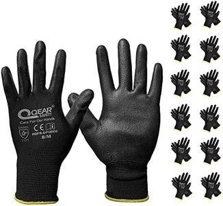 12 Pairs PU Palm Coated Work Safety Gloves, Knitted Liner, Multi-Function, Light-Weight, Thin, and Breathable(8/M, Black)