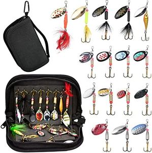 MINSHUXI 16 pcs Señuelos de la Pesca,Cebos Señuelos de Pesca Kits De Cucharilla Bajos de la Trucha, Pike Bass，Perca, Salmón, Lucio