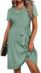 Ekouaer Women's Maternity Dress Short Sleeve Casual Maternity Swing Dress Pregnancy Clothes with Belt Mint Green L