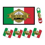 Personalised Italy Flag Bar Runner Mat, Matching Bottle Opener and 4 x Drinks Coasters Gift Set - Italian Home Bar Accessories Beer Mats for Football Sport Fans - ADD YOUR TEXT