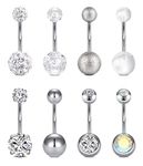 VCMART 14g 12mm Belly Button Ring Surgical Steel Belly Button Rings Silver Belly Rings for Women Navel Rings Piercing Jewelry Long Bar Belly Button Piercing Jewelry