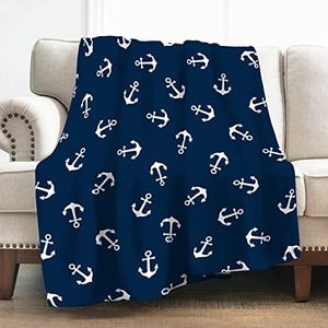 Levens Nautical Anchor Blanket Gifts for Women Girls Boys, Ocean Themed Navy Anchors Decoration for Home Bedroom Living Room Dorm Office, Soft Warm Lightweight Throw Blankets Dark Blue 50"x60"