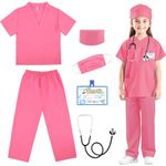 RioRand Doctor Costume for Kids,Toddler Nurse Scrubs with Accessories Dress Up Cosplay (Pink, XL-140/Height52.3-55.9")