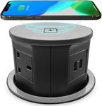 VORSPRUNG® Automatic Retractable Pop Up Power Sockets, Fast charging, Kitchen, Worktops, Offices, Wireless hidden, 3 pin UK Plugs, 2x USB, Qi Charging, iPads, all Phones, surge protection