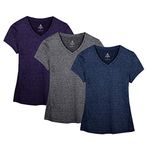 icyzone Women's Workout Running T-Shirt Yoga Fitness V-Neck Short-Sleeve Tops Sports Shirt, 3 Pack (XL, Royal Blue/Purple/Charcoal)