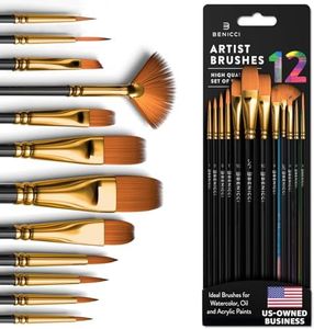 Professional Artist Paint Brush Set of 12 - Painting Brushes Kit for Kids, Adults Fabulous for Canvas, Watercolor & Fabric - for Beginners and Professionals - Great for Water, Oil or Acrylic Painting