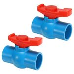 PATIKIL 40mm 1-1/2" ID PVC Ball Valve, 2 Pack Socket Type Shut-Off Valve with Easy to Rotate Handle for Water Flow Control, Blue/Red