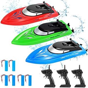 3-Pack High-Speed 2.4GHz RC Boats for Pools and Lakes - Remote Control Boats for Kids and Adults, 10km/h, Includes 6 Rechargeable Batteries