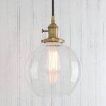 Permo Vintage Industrial Clear Glass Hanging Pendant Light with 7.9" Globe Round Glass Shade Modern Lamps for Dining Kitchen Room Island (Antique)