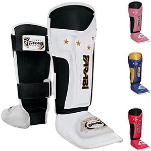 Farabi Sports Kids Shin Guards - Shin Instep Kickboxing Shin Pads MMA, Muay Thai Shin Guards (Kids, White)