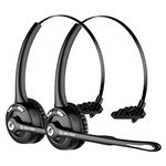 Delton 10X Trucker Bluetooth Headset, Wireless Headphones w/Microphone, Over The Head Single Earpiece with Mic for Skype, Call Centers, Truck Drivers - 18Hrs (2-Pack)