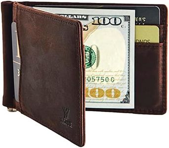 YBONNE Mens Slim Wallet with Money Clip Front Pocket RFID Blocking Thin Bifold Leather Card Holder Minimalist Mini Billfold, Crazy Horse Brown + Extra Clip, Slim