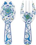 UPware 2-Piece 10.75 Inch Melamine Salad Server Serving Utensil Set Includes Salad Spoon and Salad Fork (Blue Floral)