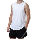 meioro Men's Mesh Tank Top Shirt Quick Dry Sleeveless Shirts Fitted Muscle Tank Tops Sport Round Neck T-Shirt Men Summer Gym Workout Vest Breathable Training Bodybuilding Fitness Undershirt(White,XL)