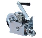 Hand Winch Heavy Duty 600lbs with Steel Cable and Ratchet Handle Hook 2 Gear Manual Crank Towing Winch for ATV Boat Trailer Truck Auto Silver (600)