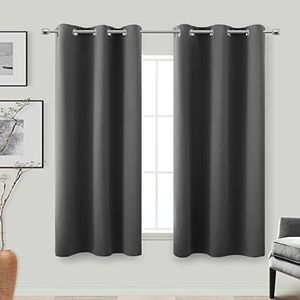 Black Out Blinds for Window Modern Kitchen Bedroom Small Windows,2 Panels Grommet Winter Thermal Blocking Nursery Thick Blackout Short Half Curtains for Windows,Charcoal Dark Grey Gray,45 inch Length