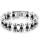JewelryWe Masculine Mens Stainless Steel Heavy Bike Chain Bracelet Silver Black High Polished