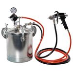 TCP Global 2-1/2 Gallon - (10 Liter) Pressure Pot Paint Tank: Heavy Duty Solid Steel, Clamp on Lid, Regulator & Pressure Gauge, Spray Gun and Hoses - Ideal for Large Volume Painting and Autobody Work