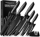 Home Hero Ultra-Sharp Stainless Steel Kitchen Knife Set - Chef Knife with Knife Sharpener - Steak Knives - Couteau Cuisine (11 pcs Set - Black with Sheath)