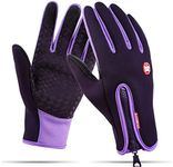 Winter Gloves Touch Screen Warm Gloves Cold Weather Windproof Cycling Driving Riding Bike Telefingers Thermal Gloves Non-slip Silicone Gel Adjustable Full Finger Mittens for Men and Women (Purple, M)