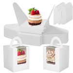 YOUNTHYE 50 Cupcake Boxes Single, Individual Cupcake Boxes with Window and Insert, White Cupcake Box with Handle for Birthday Parties, Weddings, Church Bakery Party