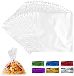Simple Craft 200 Pack Candy Treat Cellophane bags - 3x4 Thick Plastic Candy Bags With Ties For Goodie Bags - Clear Cellophane Treat Bags For Candy, Cookies & Pastries (3''x4'')