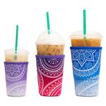 Baxendale Iced Coffee Sleeve for Cold Drink Cups 3 Pack, Sm-Med-Lg, 4mm Thickness (3 PK Sm-Med-Lg, Mandala Mix)