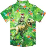 uideazone Boys Hawaiian Shirts Size 11-12 Tropical Button Down Luau 3D Dinosaur Printing Short Sleeve Casual Aloha Tops