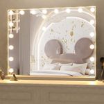 CASSILANDO Hollywood Vanity Mirror Bluetooth Speaker and Lights, Makeup Mirror, Large Vanity Lighted Mirror with 18 LED Bulbs for Bedroom, 3 Color Modes, USB Port, Tabletop or Wall-Mounted, 80x58cm