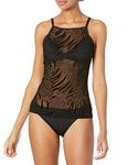 Kenneth Cole New York Women's High Neck Tankini Swimsuit Top Bikini, Black//Sheer Pleasure, X-Small