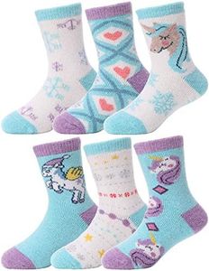 EBMORE Kids Merino Wool Socks for Toddlers Boys Girls Winter Thick Warm Hiking Thermal Crew Cozy Boot Heavy Stocking Stuffers Unicorn Socks 6 Pairs（Unicorn-Mix，4-7 Y）