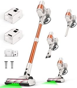 Cordless Vacuum Cleaner, 2 Batteries 110 Minutes Runtime, 600W 50KPA Stick Vacuum with Self-Standing, Tangle-Free Brush, LED Display, Vacuum Cleaner for Home Hardwood Floor, Carpet, Pet Hair