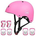 XJD Kids Bike Helmet,Multi-Sport Protective Gear Set for 3-5-8-14 Years Boys Girls with Knee and Elbow Pads Wrist Guards fit Roller Skates,Cycling, ((Multi-Colors) (Pink, Small: 3-8 Years Kids)