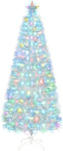 Uten Fibre Optic White Christmas Tree, 6ft/1.8m Artificial Christmas Tree with Multicolor Fibre Optic LED Light and Star, 220 Natural PVC Tips, Indoor Home Xmas Tree Decoration, Metal Stand, Reusable