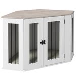 PawHut Corner Dog Crate Furniture, 41" Dog Crate End Table with Cushion, Door, Lock, Indoor Dog Cage for Medium and Small Dogs, White