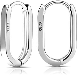 LUTER S925 Sterling Silver Hoop Earrings, 2pcs Small Oval Hoop Earrings for Women U-shaped S925 Minimalist Earrings Sterling Silver Light Weight and Comfortable (Silvery)