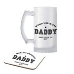 TIED RIBBONS Fathers Day Birthday Gift for Father Dad from Son Daughter - Worlds Greatest Daddy Printed Frosted Beer Mug (500 ml) with Coaster