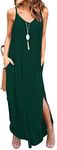 GRECERELLE Women's Summer Casual Loose Dress Beach Cover Up Long Cami Maxi Dresses with Pocket, 10 Dark Green, X-Small