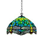 Auroh Tiffany Pendant Lamps Handcrafted Stained Glass Lamp Shades Stunning Quality Antique Design Pendant Light for Living Room Bedroom Lounge Hallway (P-1015)