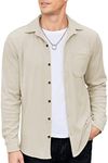 COOFANDY Men's Corduroy Jacket Stretch Camp Shacket Long Sleeve Warm Fleece Winter Shirts Light Khaki