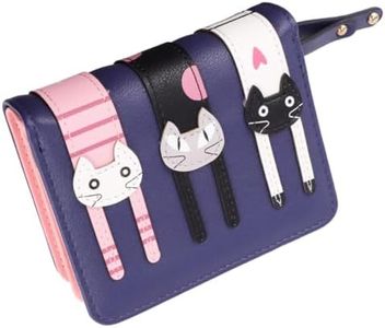 Mini Wallets PU Leather Cat Coin Purse Card Holder for Girl Women,Mini Leather Pocket Wallet Ladies Backpack Bag Wallet(Cat Blue)