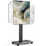 FITUEYES TV Stand on Wheels for 32-75 Inch, Landscape to Portrait Mobile TV Cart, TV Floor Stand with 40° Swivel &7 Height Adjustable, Portable TV Stand Max. VESA 600x400mm Holds 40kg