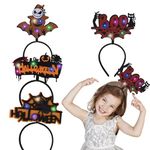 DIYASY Halloween Headband with Lights, 4 Pack BAT BOO HALLOWEEN WORDS Headwear for Kids Halloween Costume Hair Accessory Party Supplies