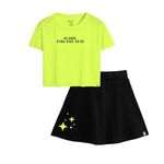 KYDA KIDS®100% Pure Cotton Girls Printed Crop Top and Skirt with Attached Inner shorts Co-ords Set in Neon Green & Black (Pack of 1)