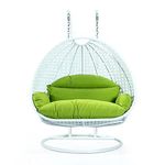 Rattan Happy Star Wrought Iron Outdoor Furniture Double Seater Beautiful Swing With Stand (White Swing With Green Cushion)