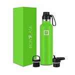 Hydration Camping & Hiking Flask - 710ml 3 Lids (Narrow Straw/Spout Lid) - Stainless Steel Water Bottle with Straw Lid - Metal Double-Walled Insulated Leakproof - Sports Gym School Kids