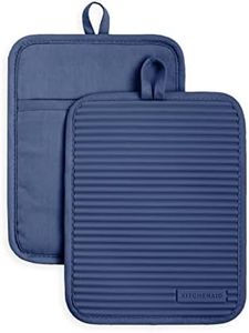 KitchenAid Ribbed Soft Silicone Pot Holder Set, Blue Willow 7"x9"