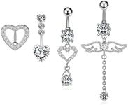 14G Surgical Steel Belly Button Rings Round/Love Heart Clear CZ Navel Curved Barbell Studs Sexy Body Piercing (4PCS - Steel - Style A), Metal, cubic-zirconia