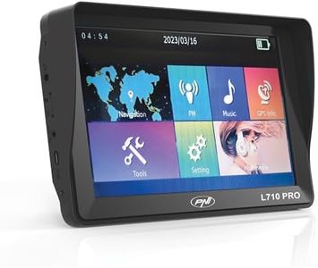 Sistema di navigazione GPS PNI L710 PRO con visiera parasole, 7 pollici, 800 MHz, 256 MB DDR, memoria interna da 16 GB, trasmettitore FM, con due caricatori per auto inclusi